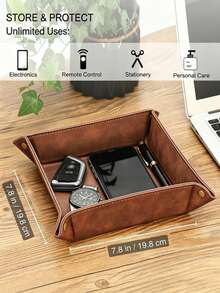 1pc Foldable Leather Desktop Storage Tray - PU Jewelry Box And Key, Remote Control, Ring, Earring Organizer | Fashionable Storage Box For Small Items, Accessories And Home Decor - Multicolor - View 4
