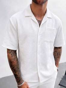 Men's Summer Fashion Classic Jacquard Loose Fit Short Sleeve Shirt, Suitable For Business Commute And Casual Wear - White - View 5