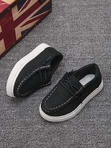 1 Par de Sapatos Náuticos Slip-On Unissex para Crianças, Uso Campus em Todas as Estações, Cor Sólida, Lona Respirável, Cadarço Elástico Sem Amarração, Sola Macia Antiderrapante, Tênis Esportivo Casual Leve e Plano para Escola - Preto - Visão 7