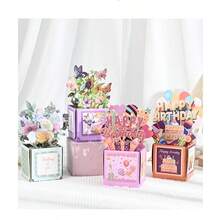 1pc Premium 3D Pop-Up Birthday Card With Envelope, Vibrant Floral And Laser-Cut Details, Warm Wishes Birthday Gift For Her - 3D Pop-up Greeting Cards - View 2