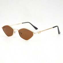1 Piece Fashion Glasses With Small Retro Polygonal Metal Rhinestone Frame, Street Style Hip Hop - Brown - View 4