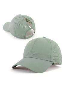 1 pieza Gorra de béisbol de malla transpirable de secado rápido de unicolor con orificio para coleta, gorra de béisbol ajustable, deportes al aire libre - Gorra de béisbol de secado rápido para coleta - Ver 14