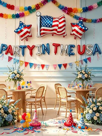 Set Of 18 National Flag, Five-Pointed Star, And Letter Balloons, Suitable For Liberation Day, Presidents' Day, Memorial Day, Carnival, New Year's Day, New Year's Eve, Anniversaries,