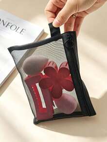 1pc Transparent Mesh Cosmetic Storage Bag, Can Store Lipstick, Brushes, Skincare, Phone, Coins, Small Items, Suitable For Home, Gift, Vacation, Holiday, Halloween, Christmas And Other Multi-Functional Uses.,Back To School - View 11