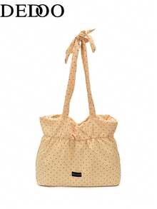 Dedoo Bolso de lona con estampado de lunares, bolso de hombro plegable para estudiantes con diseño de cordón con volantes en forma de nube - Amarillo - Ver 10
