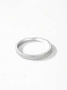 1pc D Color VVS1 Moissanite 925 Sterling Silver Double Layer Eternity Ring, Women's Daily Jewelry Gift - Silver - View 3