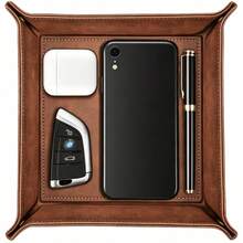 1pc Foldable Leather Desktop Storage Tray - PU Jewelry Box And Key, Remote Control, Ring, Earring Organizer | Fashionable Storage Box For Small Items, Accessories And Home Decor - Multicolor - View 14