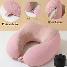 Memory Foam U-Shaped Travel Neck Pillow, Portable Airplane Sleep Neck Support Pillow With Black Storage Bag - Multicolor - View 11