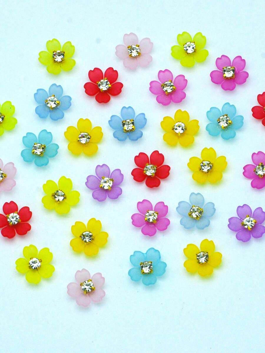 100/50顆/包 14MM 五瓣花圓形亮面水晶水鑽平底,適用於衣物、包包、鞋子裝飾 - 彩色 - 查看 1