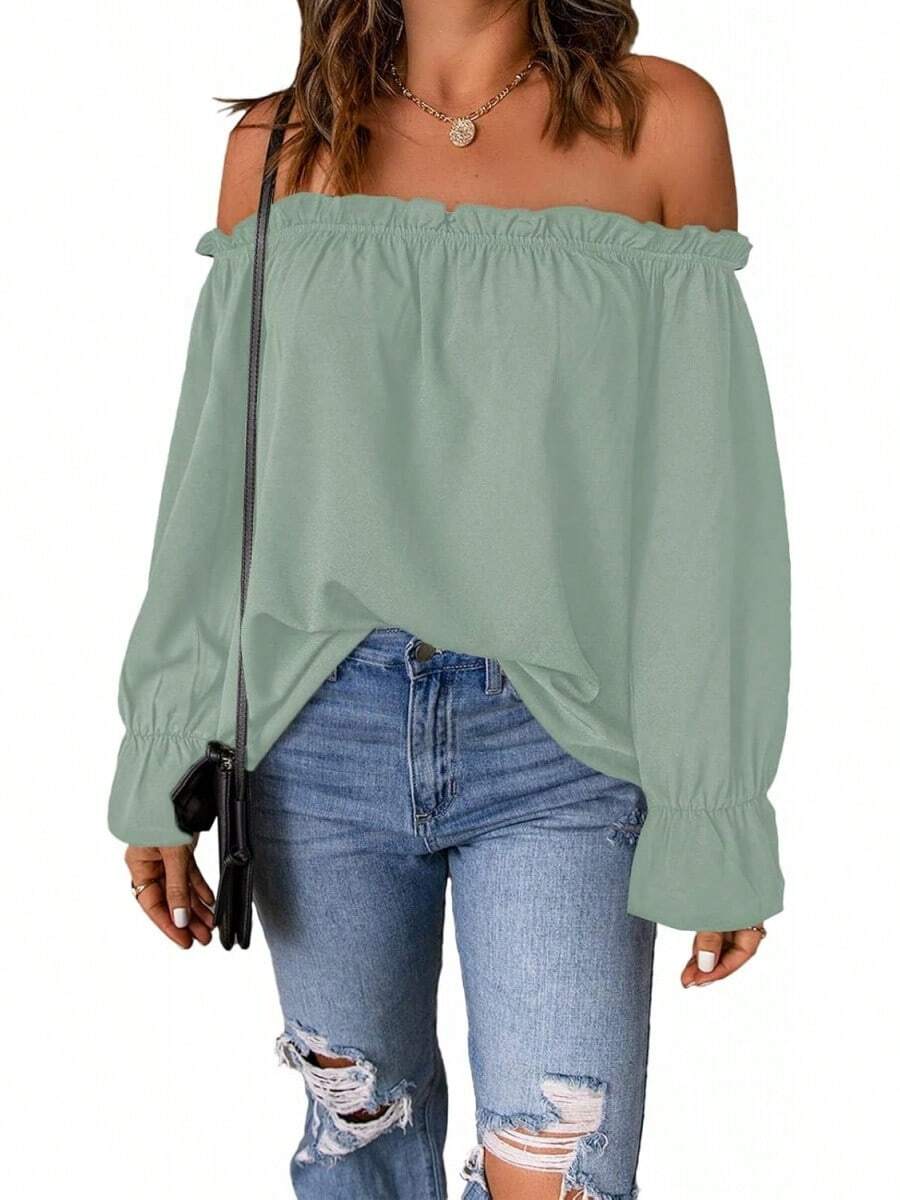 Spriolim - Blusa de gasa de manga larga con volantes y hombros descubiertos para mujer - 32 Azul Floral - Ver 1