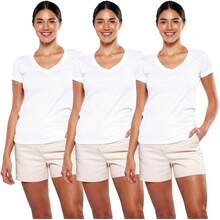 Alfani Playera para Mujer Cuello V, Manga Corta, 3Pack Multicolor - Negro Jaspe/Negro/Gris - Ver 13