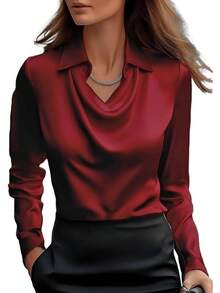 sa de satén con cuello dudete para mujer Genérico – Elegantes blusas de seda de manga larga, camisas de trabajo casuales y elegantes para oficina, invitadas de boda y atuendos escolares 2025 - Amarillo - Ver 13