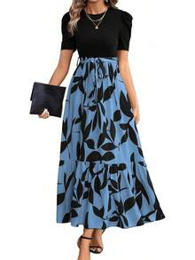 Vestidos Casuales para Mujer Verano Largo Mangas Abullonadas con Cordón Estampados Únicos para Cita Vacaciones - Caqui - Ver 10