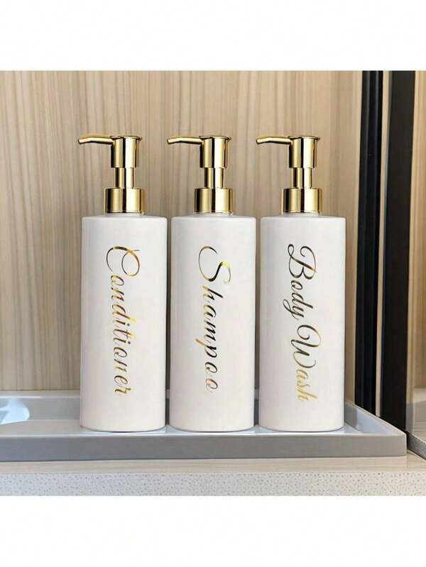 AWASet Of 3 X 500ml Bathroom Dispenser Bottles, Durable Plastic, Matte White, Refillable And Decorative For Home Use In Autumn And Back To School