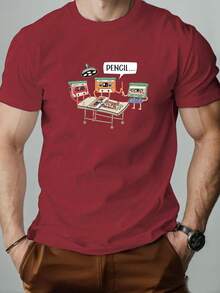 Men's Summer Casual Crew Neck Short Sleeve T-Shirt With Tape Pattern - 白色 - 查看 11