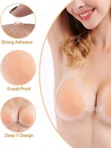 1 Pair Of Silicone Invisible Strapless Bras With Self-Adhesive Backless Push-Up Cups - Water Droplet Lifting Mask (link) - View 3