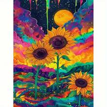 New Arrival! 5D Full Round Diamond Painting Kit [Neon Starry Sky Sunflower], Multiple Sizes Available, Clear Letters, Vibrant Colors, Many Patterns To Choose From, Suitable For Adults And Beginners DIY Frameless Diamond Art, Spring Home Wall Decor Craft, Graduation Gift - No Frame - View 3