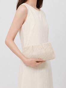 Straw Woven Clutch, Women's Handbag, Beach Vacation Bag, Makeup Bag, Travel Essential, Holiday Accessory, Teacher Appreciation Gift, For Outings - Beige - View 2
