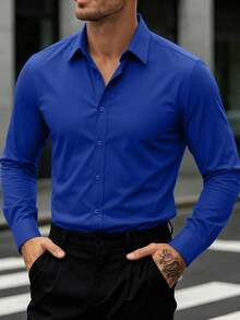 anfinity Mode Elegante camisa de vestir blanca de manga larga para uso formal o de oficina con cuello de camisa, camisas de negocios, camisa casual de negocios para hombres, otoño, ceremonia - Negro - Ver 22