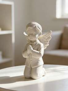 Resin Praying Angel Sculpture - White Little Angel Statue, Suitable For Religious Home Decor, Wedding, Baptism And Memorial Gifts. This Exquisite Kneeling Angel Sculpture, With Delicate Wings And Expression, Adds A And Spiritual Atmosphere To Your Living Room, Bedroom Or Altar. As A Timeless Accent For Bookshelves, Mantels Or Entryways, It Can Create A Peaceful Ambiance For Any Space. - B - View 7