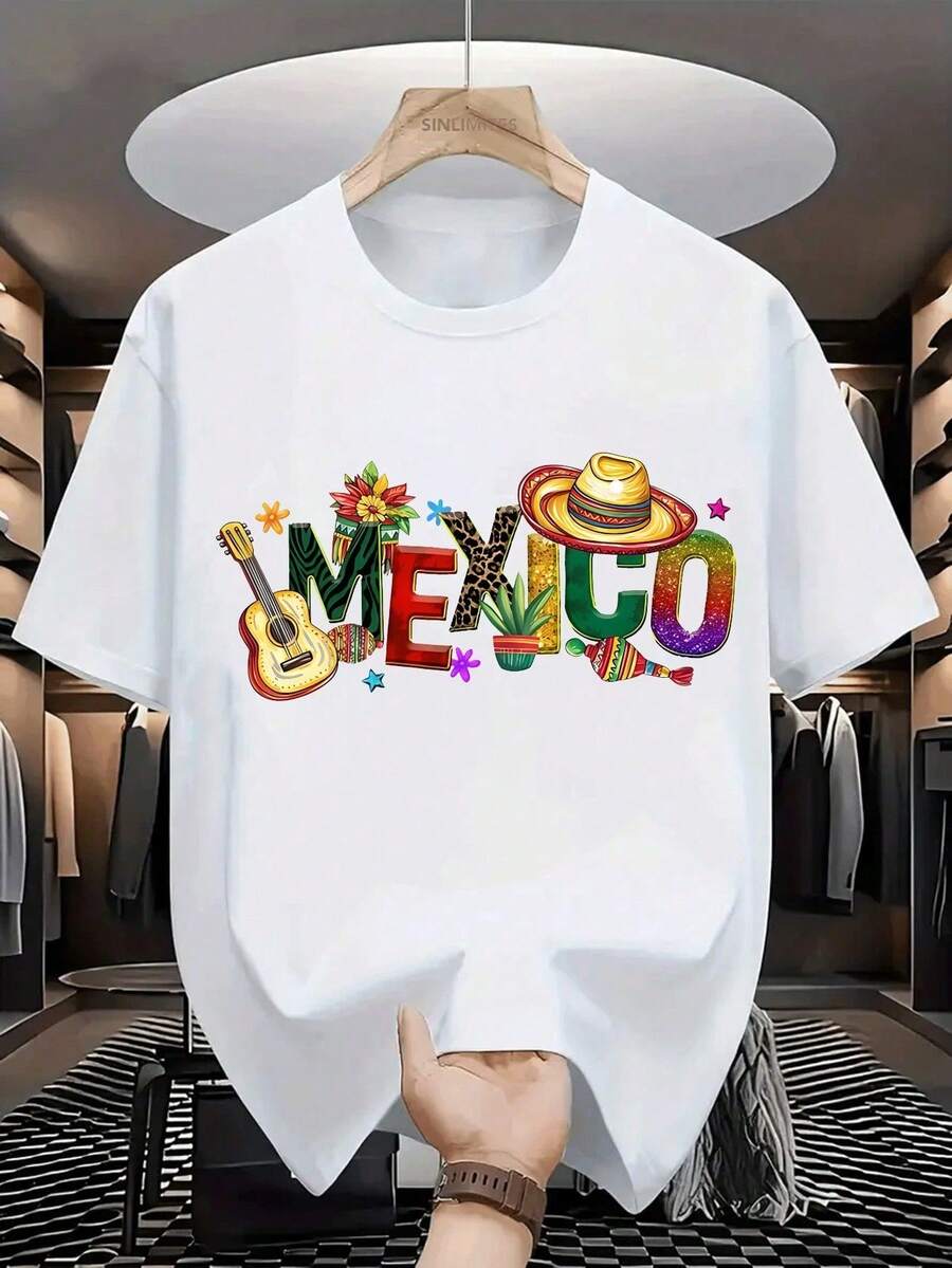 Men's Cotton T-Shirts: Viva Mexico Design | Ideal For Fans Of Mexican Culture | 180gsm, 100% Cotton, Office/Gym Shirt, Y2K Nice Blouses - 白色的 - 查看 1
