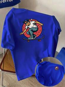 Skateboarding, deportes extremos, nueva camiseta de cuello redondo para hombre con estampado de doble cara, estilo casual deportivo, moda moderna, top de corte holgado, camiseta de manga cor - Blanco - Ver 7