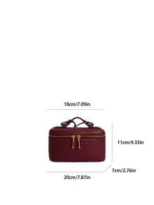 Woven Texture Fashion Box Bag 2026 Spring/Summer New Shoulder Handbag Crossbody Lunch Box Bag, PU Material - Burgundy - View 5