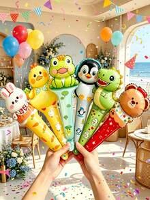 7 Handheld Balloons, Patterns Include Penguin, Bear, Yellow Duck, Dinosaur, Frog And Rabbit, Suitable For Birthday Party, Anniversary, Wedding And Engagement, Gender Reveal, Special Events, Baptism And Easter And Halloween - Handheld Balloon Set - View 9