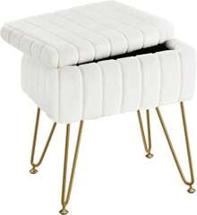 Taburete de piel sintética con almacenamiento, 15.pulgadas de largo x 11.8 pulgadas de ancho x 19.4 pulgadas de alto, otomano suave, 4 patas de metal con pies antideslizantes, asiento - Blanco - Ver 1