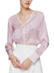 Blusa de manga larga brillante con cuello en V profundo para mujer - Rojo vino - Ver 11