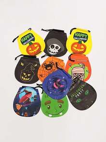 50pcs/Set Halloween Drawstring Bags With Pumpkin And Candy Designs, Party Storage And Decoration Bags, Featuring Pumpkin, Spider, Bat, And Witch Patterns. Halloween Decorations For Parties To Add To The Festive Atmosphere. - A - View 7