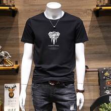 Camiseta de manga corta para hombre de puro algodón, versátil y elegante, de cuello redondo, corte holgado, moderna y versátil. - Blanco - Ver 4