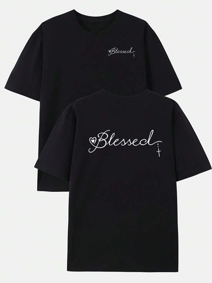 Camiseta de hombre Fu You con estampado a doble cara - Camiseta casual de manga corta y cuello redondo para verano, con los lemas Fu You en la parte delantera y trasera, corte regular pa - Negro - Ver 1