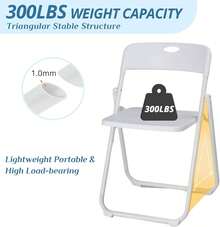 4 Pcs Folding Chair, 300LBS Lightweight Foldable Plastic Chair, Reinforced Metal Frame Easy To Fold & Store For Indoor & Outdoor, Wedding, Party, Meeting Room, Patio And Garden, White - White - View 3