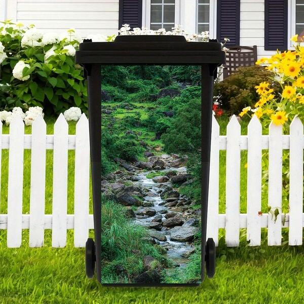 1pc Forest Stream Trash Can Sticker, Decorative Self-Adhesive PVC Sticker, Outdoor Waterproof, Suitable For Trash Bins, Walls, Kitchen Decoration