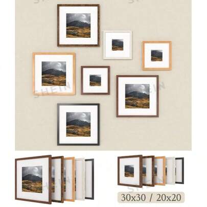 Faux Wood Square Picture Frame With Mat - 20x20cm/25x25cm/30x30cm/10x10cm, Rustic Farmhouse Wall Decor, Suitable For Gallery Wall, Art Prints, Photos And Memorabilia, 1 Piece Packaging, Cherry Wood Grain/Walnut Brown Texture/Light Oak Grain/Cream Oak Grain/Matte Black Micro Texture
