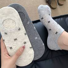 5 Pasang Kaos Kaki Wanita Model INS dengan Pita, Tipis, Anti Selip, Tidak Mudah Lepas, Berongga, Bernapas, Potongan Pendek, Model Perahu - kaus kaki perahu motif dasi kupu-kupu - View 6