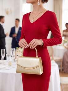 1 Piece White PU Material Flap Clutch Bag With Luxury Metal Decoration, Showing Fashion And Elegance, Suitable For Holding, Carrying, Wearing On The Shoulder Or Crossbody, P - 咖啡 - 查看 1