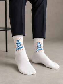 5 Pairs Random Men's Breathable Sweat-Absorbing Letter Mid-Calf Socks - Multicolor - View 5