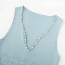 Falda de verano para mujer, corsé elástico con abalorio a rayas, cuello en V, sin mangas, vestido largo para fiesta - Negro - Ver 2