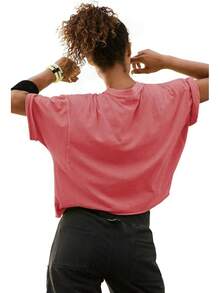 Camisetas Cortas de Manga Corta para Mujer, Estilo Casual, Básicas, de Algodón, para Yoga, Running y Deportes - Azul Marino - Ver 3