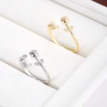 1pc Exquisite Rose Flower Shaped Open Adjustable Design Cubic Zirconia Inlaid Women's Ring Couple Gift Design - Multicolor - View 8