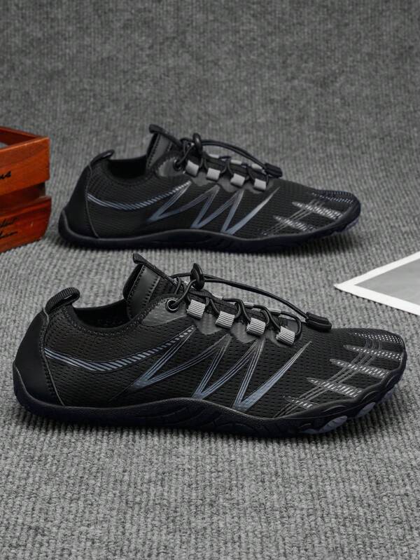 Zapatos de agua minimalistas negros para hombre, zapatos anfibios de malla de secado rápido para exteriores, zapatos de cinco dedos con suela blanda para deportes acuáticos, fitness y uso casual diario