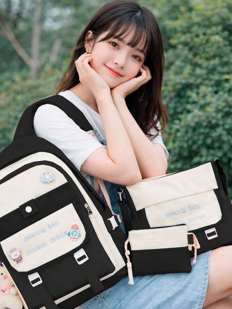 Shendy Vendy Backpack With Large Capacity, 5-Piece Set Fashionable Cool Youth Backpack Pencil Case Laptop School Student - MOD200 Negro1 - View 1