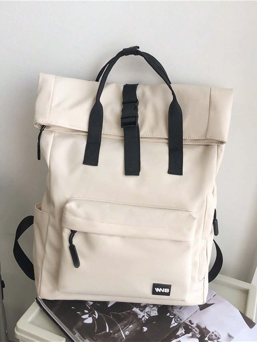 Women's Functional Single-Color Backpack, Suitable For Work And Travel, Minimalist Everyday Functional Backpack For Women, Minimalist Black Sports Backpack For - Apricot - View 1