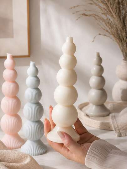 1 st stapelbar bolltornsilikonform för ljus, slät vertikalt randig pärlkon-design, återanvändbar DIY-form för aromaterapiljus, tvål, epoxiharts och gips, minimalistisk form för heminredning och matbordsdekoration, presentform