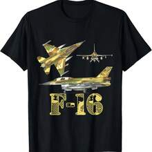 F16 Jet Aircraft Fighter Jet Blueprint Design T-Shirt Short Sleeve Casual 100% Cotton Shirt - Black - View 1
