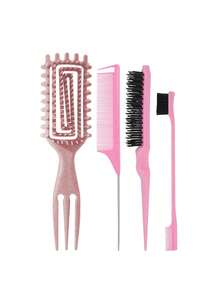 4 Peças Conjunto de Pentes para Penteado, Escova para Cabelo Cacheado (Modelagem Ventilada), Escova de Desfiar, Pente de Cauda de Rato, Escova de Borda (Estilo Palha de Trigo) para Escovação de Borda e Costas, Penteado, Ideal para Todos os Tipos de Cabelo - Multicolorido - Visão 13