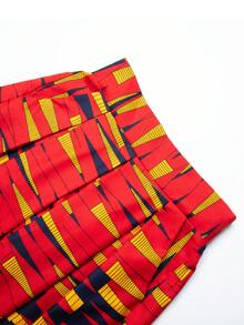 Women's Red African Wax Print High Waist Pleated Maxi Skirt - Red - View 3