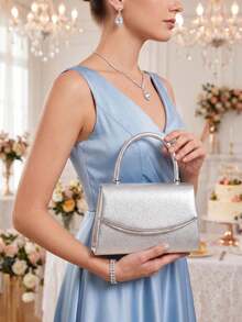 1 Piece White PU Material Flap Clutch Bag With Luxury Metal Decoration, Showing Fashion And Elegance, Suitable For Holding, Carrying, Wearing On The Shoulder Or Crossbody, P - 綠色 - 查看 1